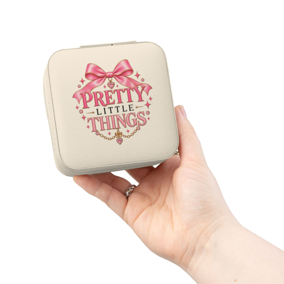 Pretty Little Things Pink Travel Jewelry Case — Compact Organizer for Rings, Earrings & Necklaces