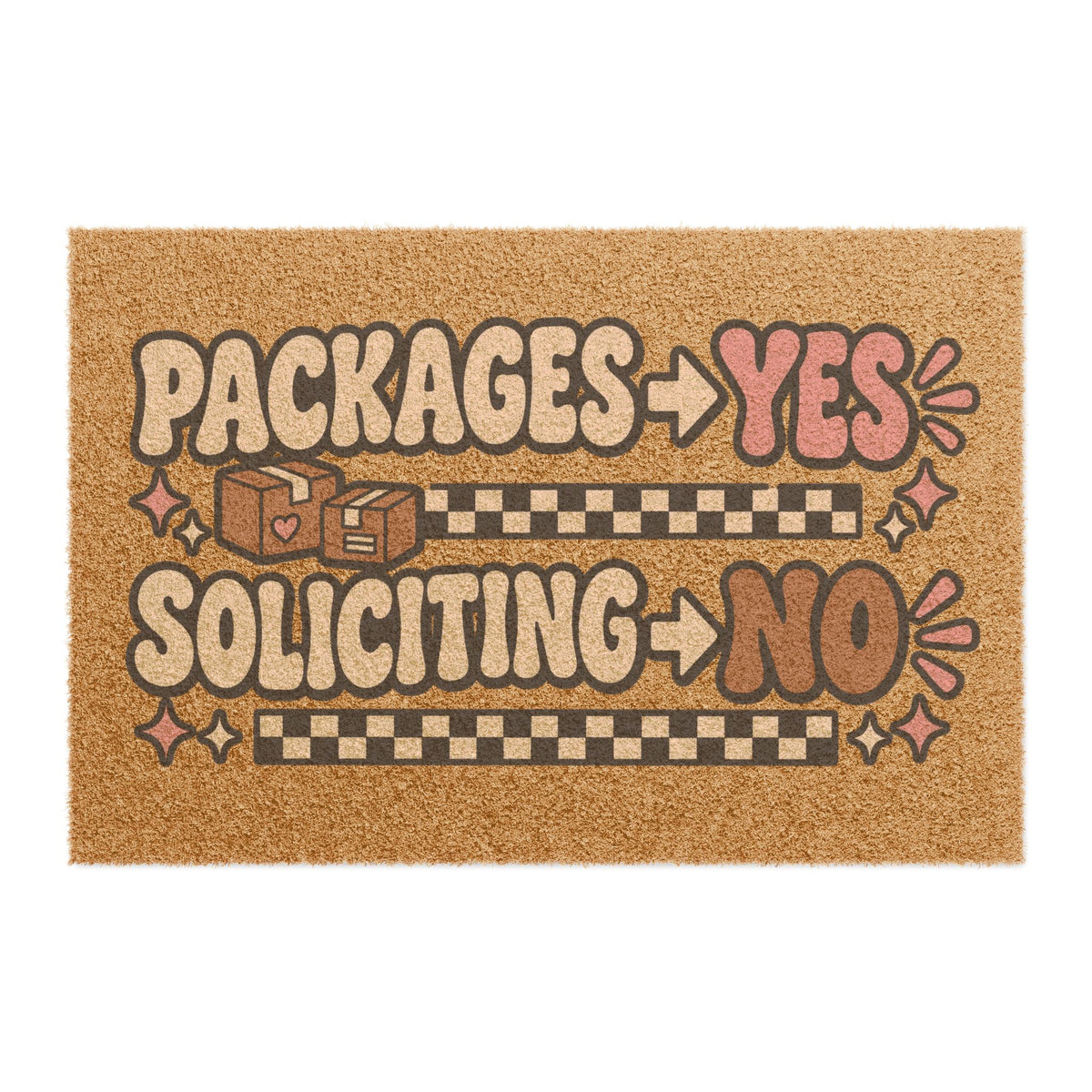 Doormat — "Packages Yes, Soliciting No" Welcome Mat