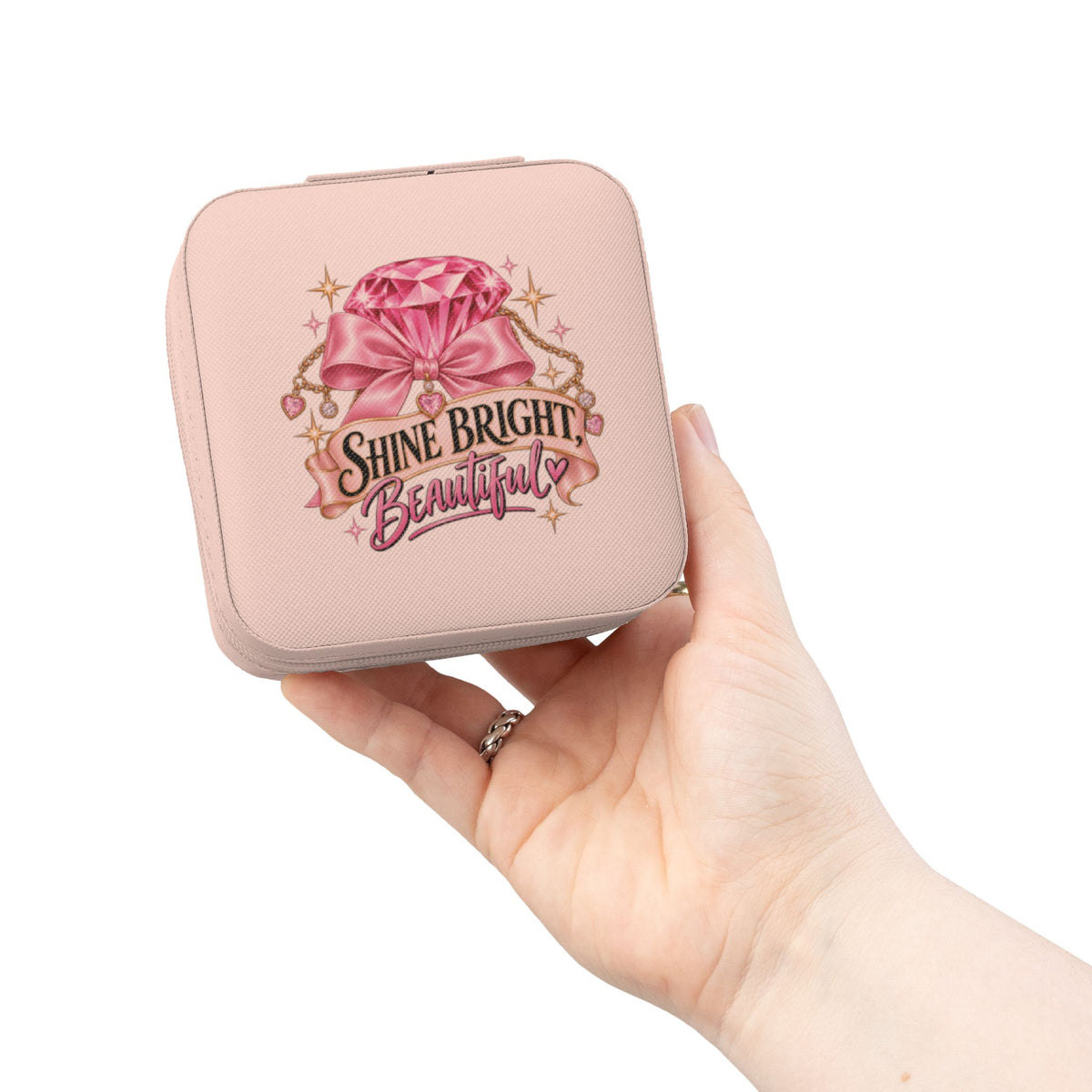 Shine Bright Jewelry Travel Case — Compact Pink Gem Organizer