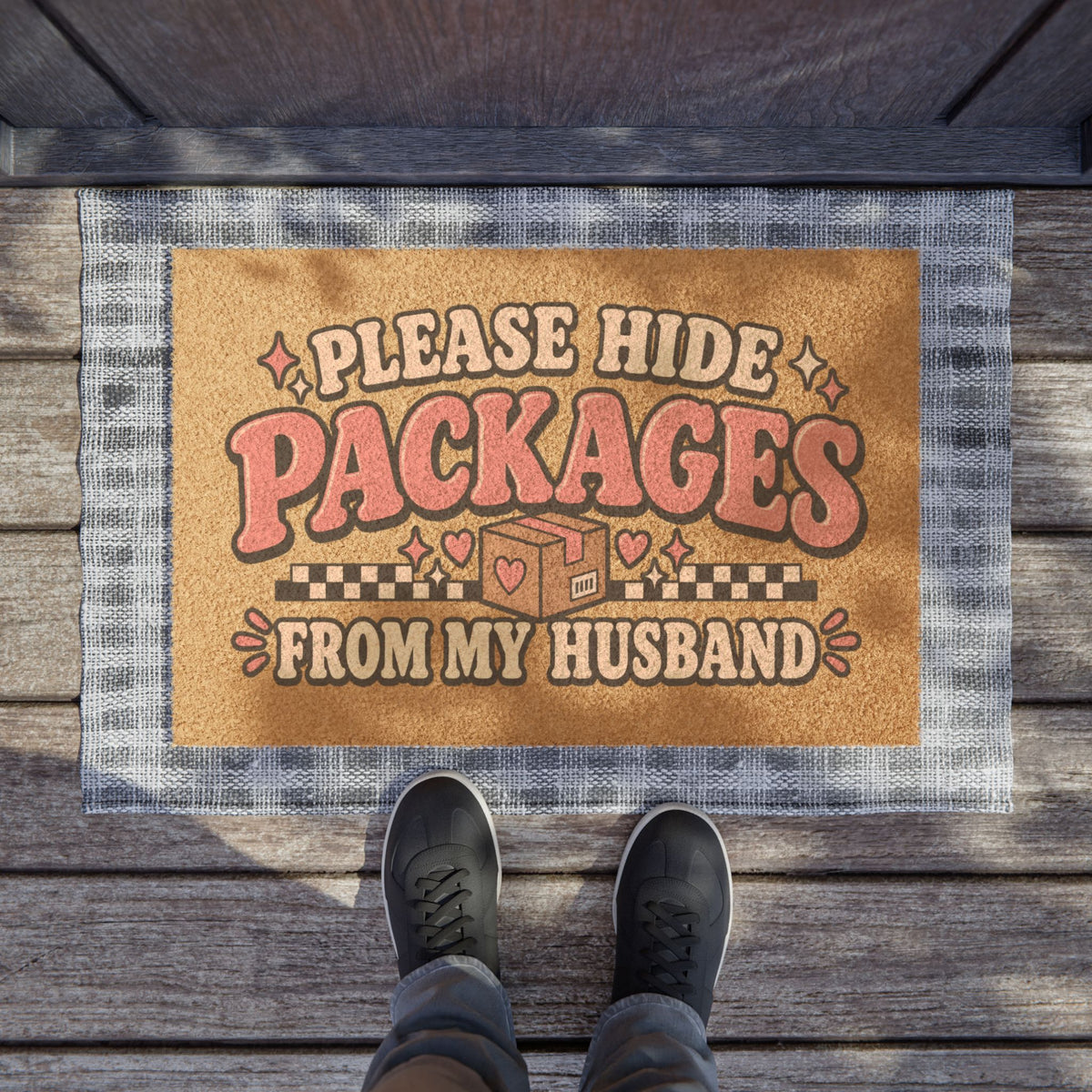 Doormat — “Please Hide Packages From My Husband” Funny Welcome Mat
