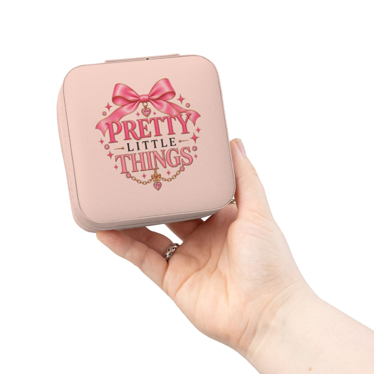 Pretty Little Things Pink Travel Jewelry Case — Compact Organizer for Rings, Earrings & Necklaces