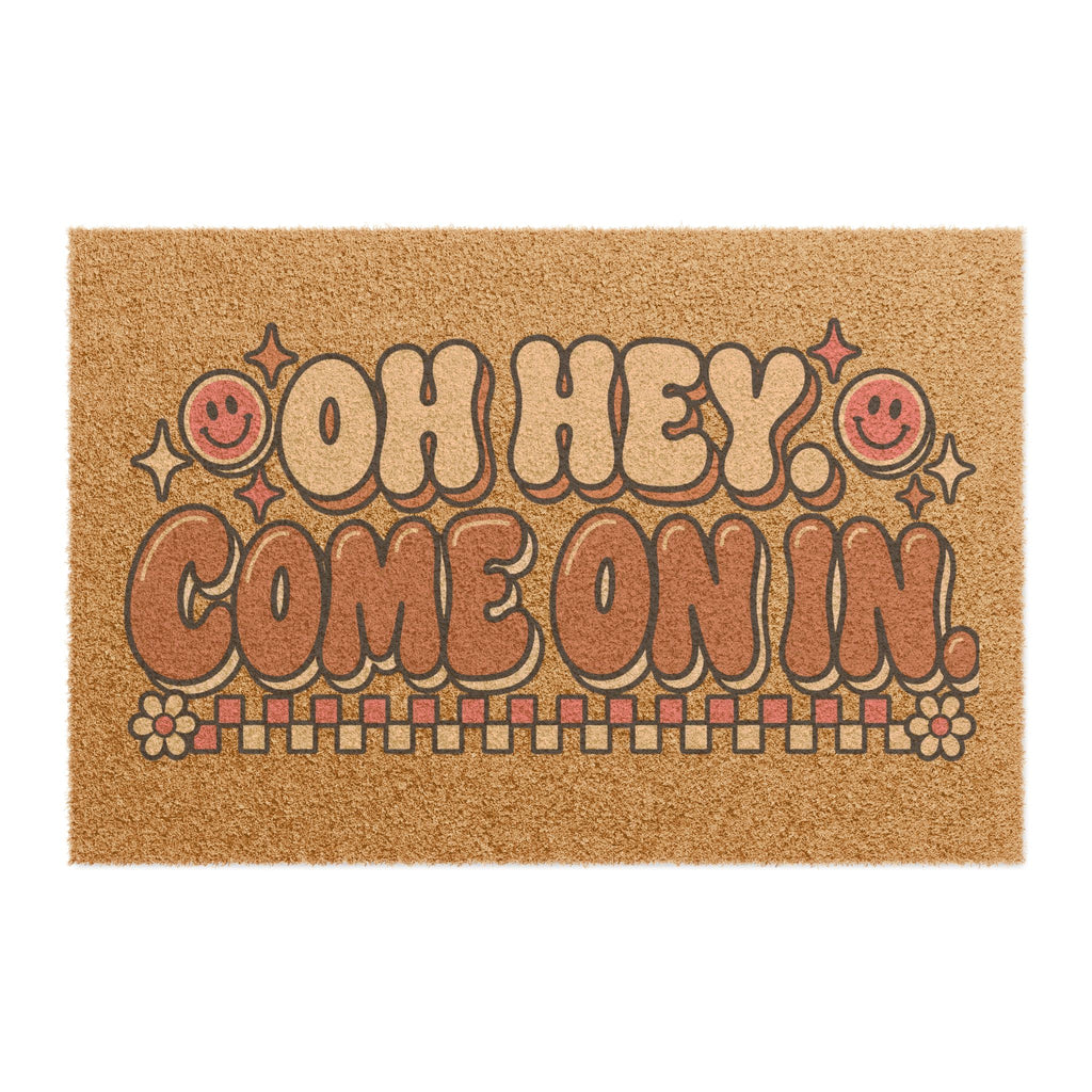 Retro "Oh Hey, Come On In" Doormat — Welcome Entry Mat with Smiley Design