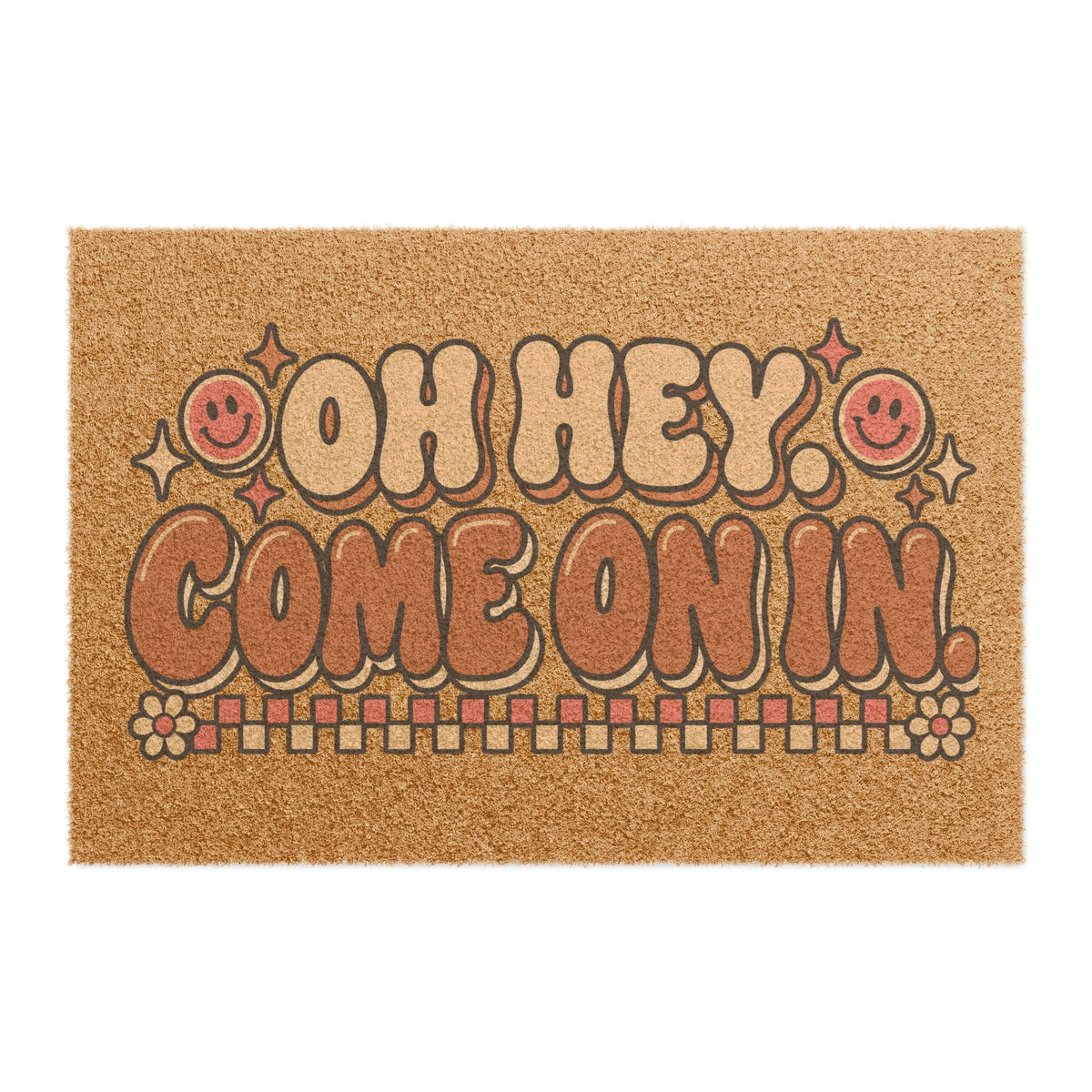 Retro "Oh Hey, Come On In" Doormat — Welcome Entry Mat with Smiley Design
