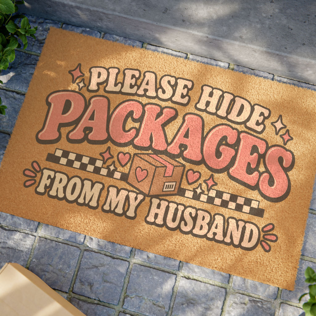 Doormat — “Please Hide Packages From My Husband” Funny Welcome Mat