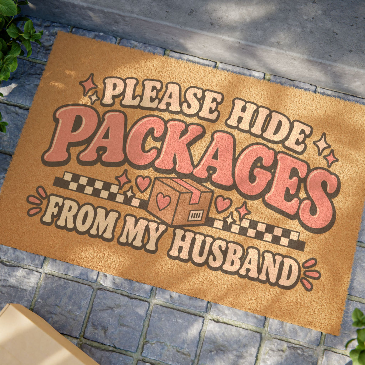 Doormat — “Please Hide Packages From My Husband” Funny Welcome Mat