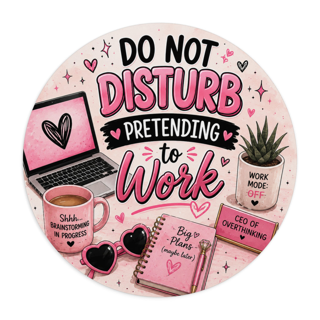 Do Not Disturb Pretending to Work Round Mouse Pad — Funny Pink Office Desk Accessory