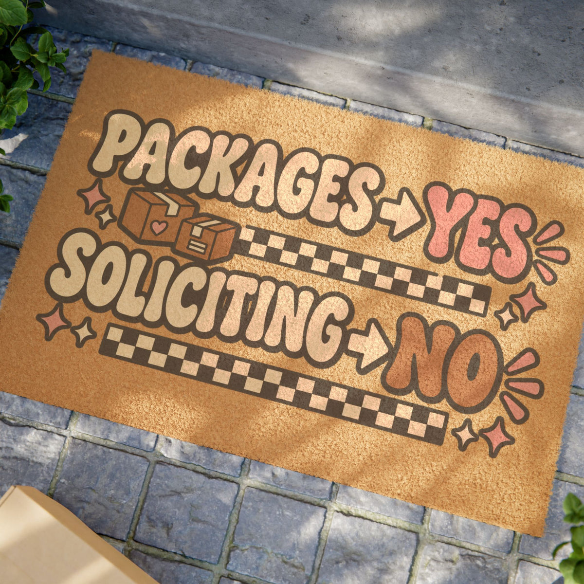 Doormat — "Packages Yes, Soliciting No" Welcome Mat