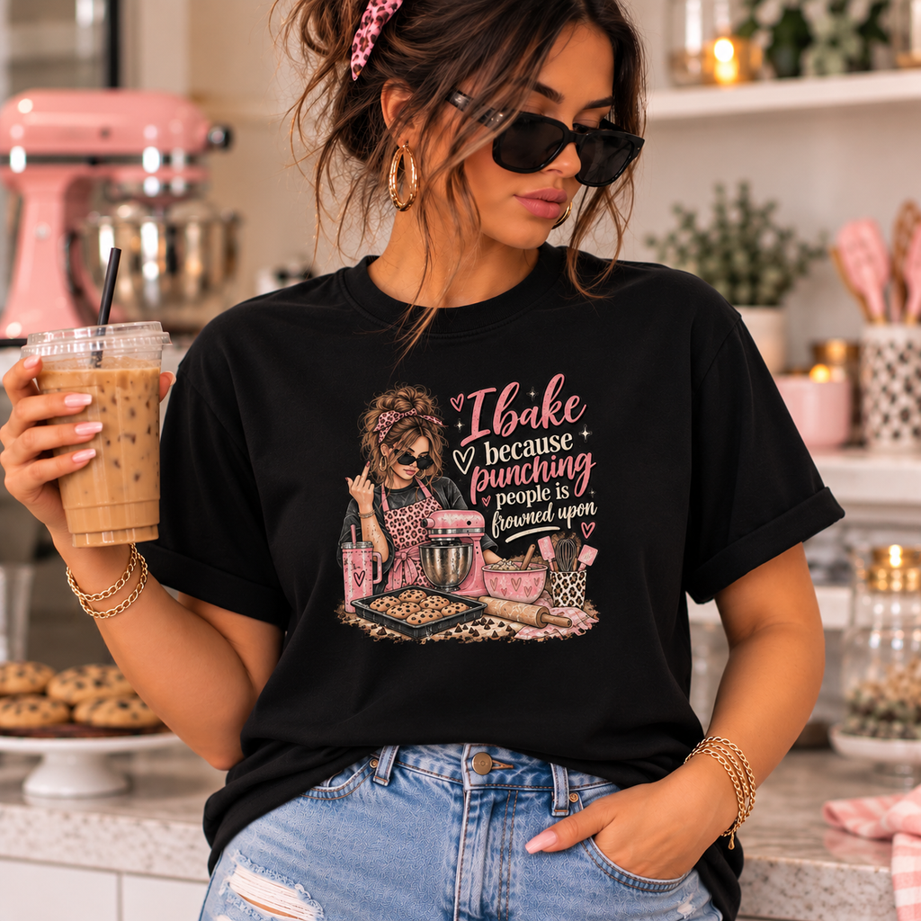 I Bake Because Punching People Is Frowned Upon – Vintage Baker Tee Short-Sleeve Unisex T-Shirt