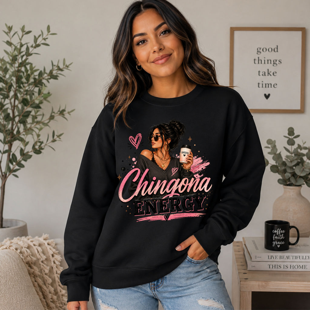 Chingona Energy- Crewneck Pullover Sweatshirt