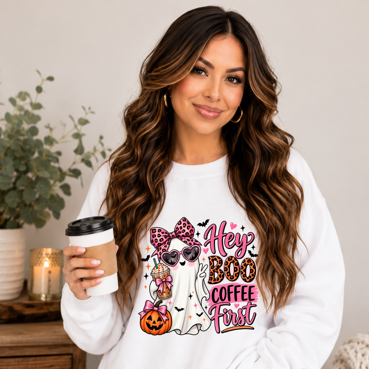 "Hey Boo Coffee First" crewneck